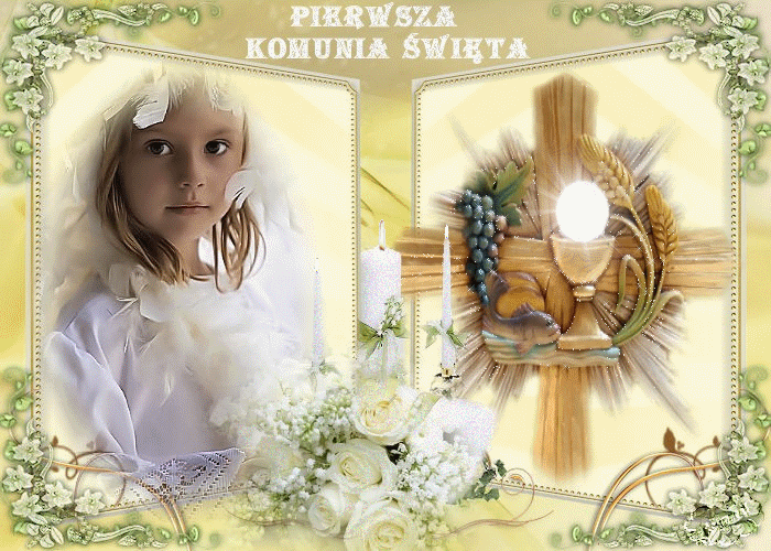 Brokatowa kartka Pierwsza Komunia Święta